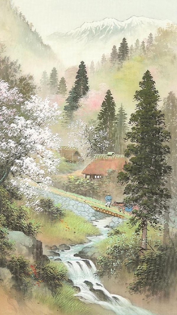 中国风满满的山水花高清手机壁纸图片