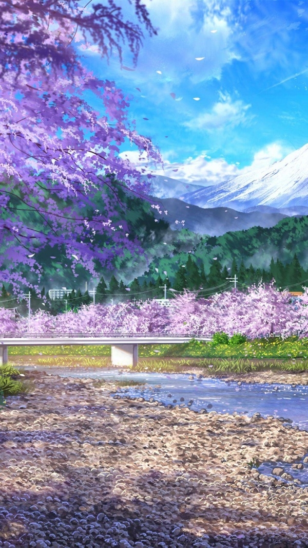 浪漫梦幻的日本富士山动漫樱花壁纸图片