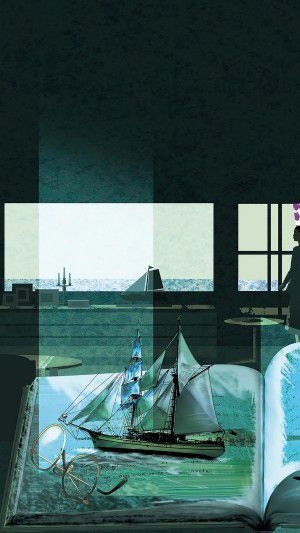 个性艺术创意的可爱动漫画风自然风景绿色护眼手机壁纸