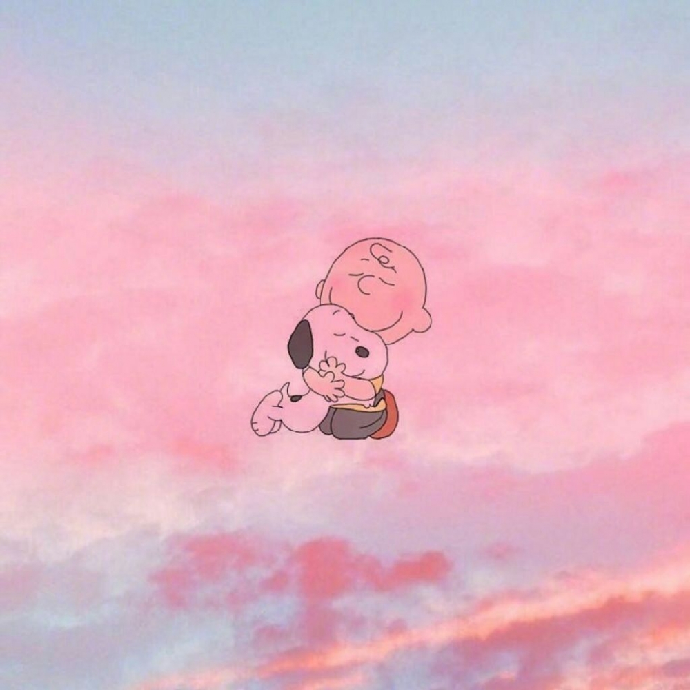 少女梦幻的粉紫色天空配卡通动漫人物唯美意境图片