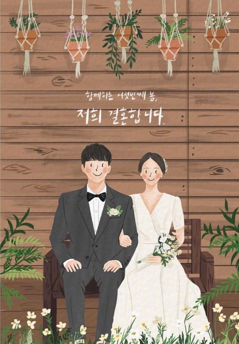 网红人气超火的动漫手绘插画婚礼请柬图片