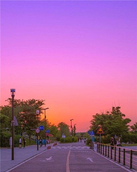 城市街道美丽梦幻的紫红色落日余晖的天空小清新背景图片大全