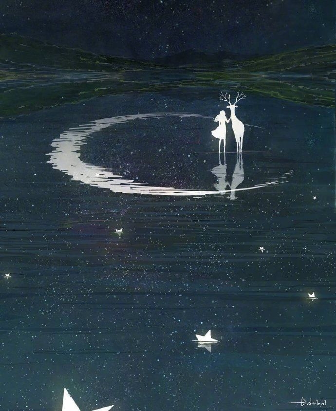 卡通动漫深蓝色的星空图片