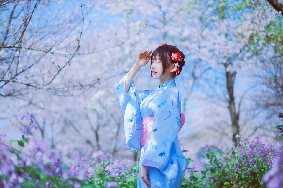 樱花树下的清纯甜美日本美少女贤惠优雅的和服66人休艺术gogo