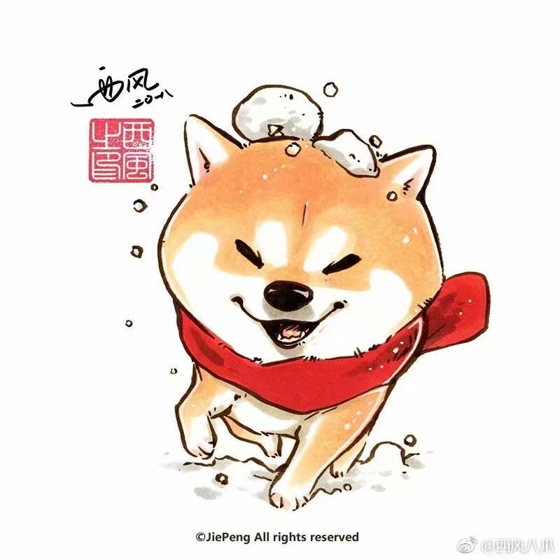 可爱的日本宠物狗狗柴犬Q版动漫手绘彩色简笔画图片