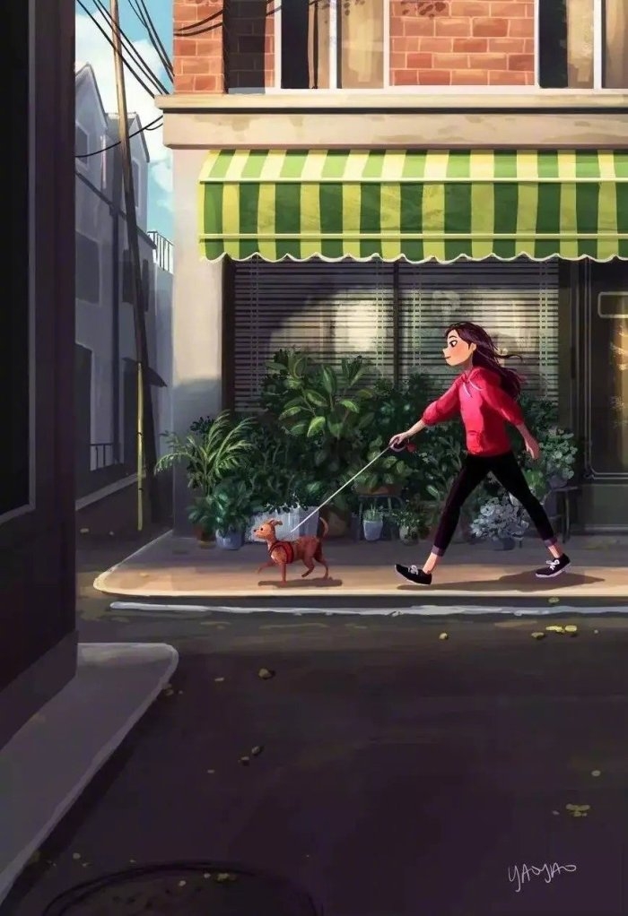 欧美动漫画风女生跟宠物一个人的独居生活日常图片