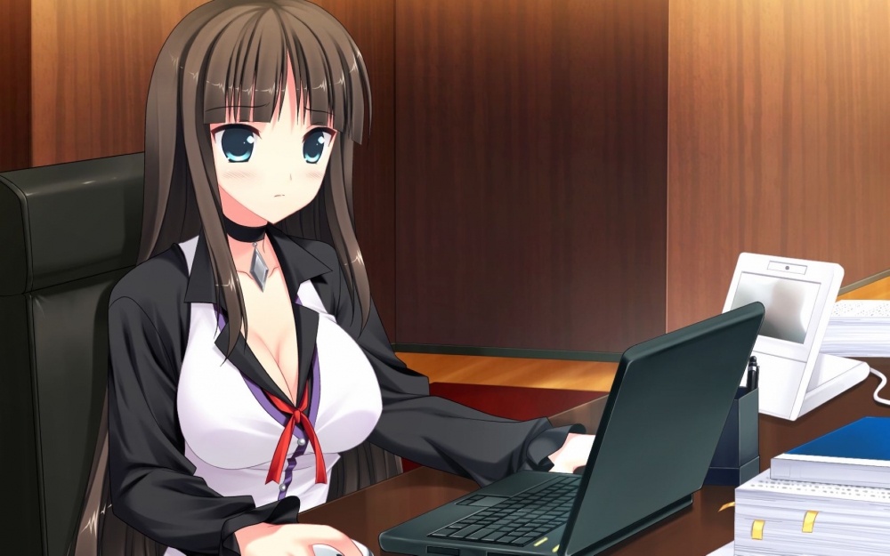 大眼睛可爱软萌的二次元制服女仆美少女电脑桌面壁纸图片
