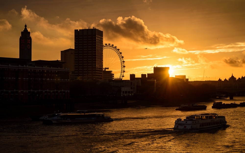 美丽夕阳夜色下的伦敦城市美景宽屏高清唯美电脑壁纸图片