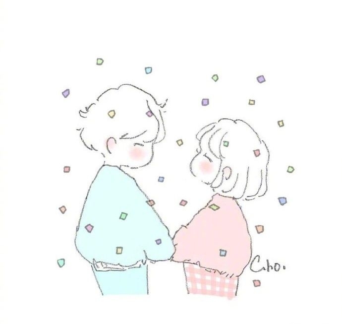 简约线条手绘情侣恩爱甜蜜同居的生活日常卡通动漫简笔画