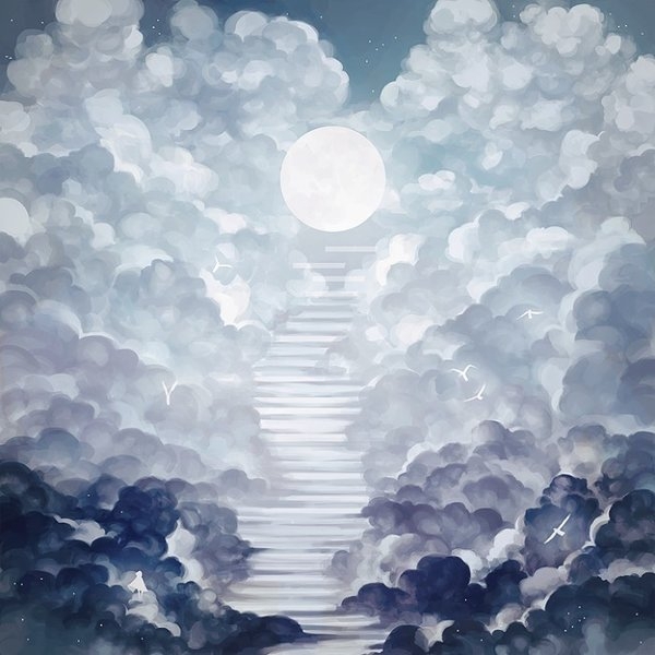 卡通动漫里梦幻好看的云彩月亮唯美小清新彩色涂鸦手绘图片