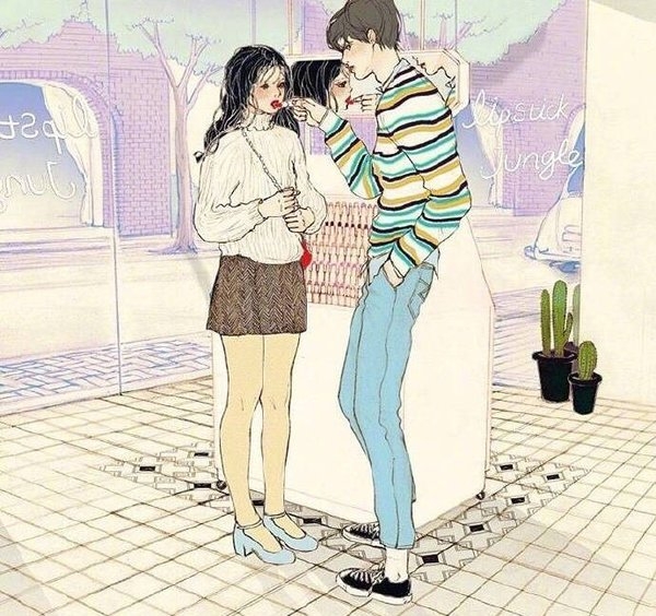 热恋期的学生情侣公主抱甜蜜互动卡通动漫彩色涂鸦手绘图片