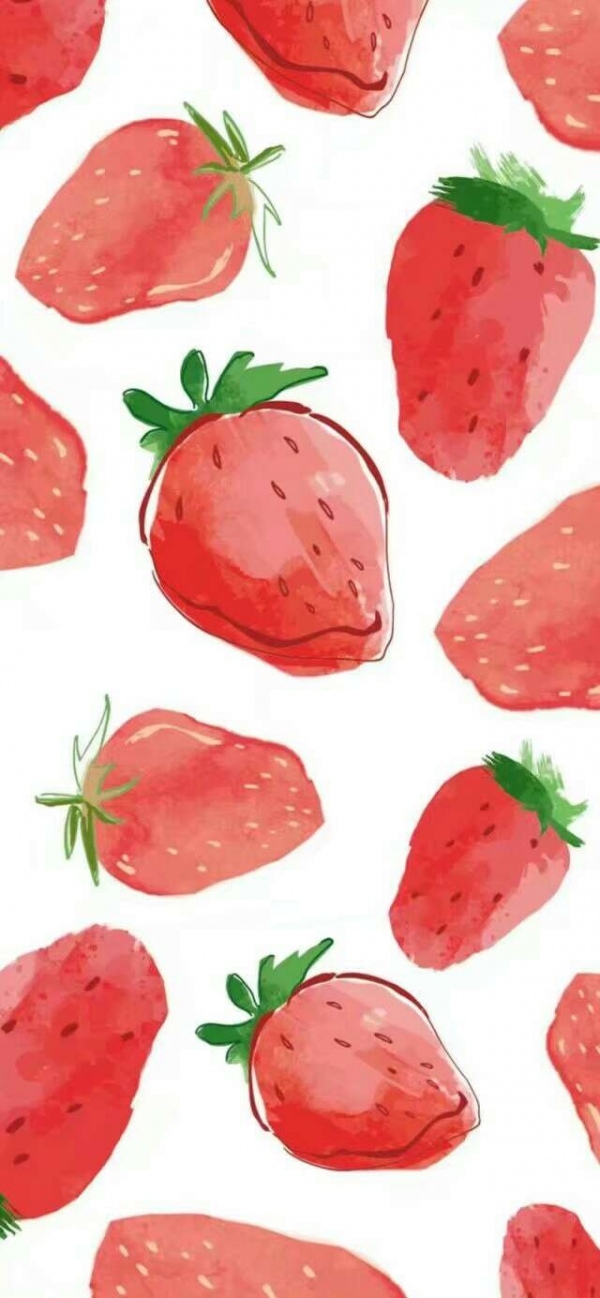 可爱的手绘草莓简约小清新卡通背景苹果手机全屏壁纸