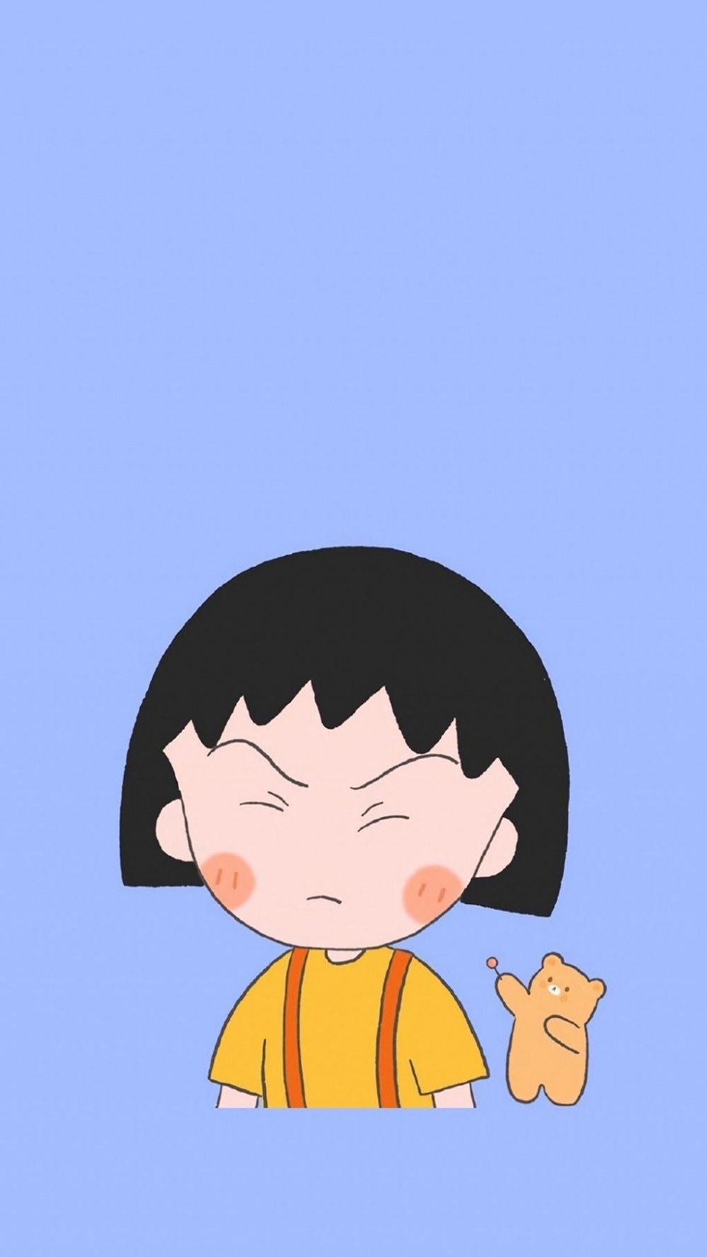 超可爱的樱桃小丸子纯蓝色背景简约卡通动漫手机全屏壁纸
