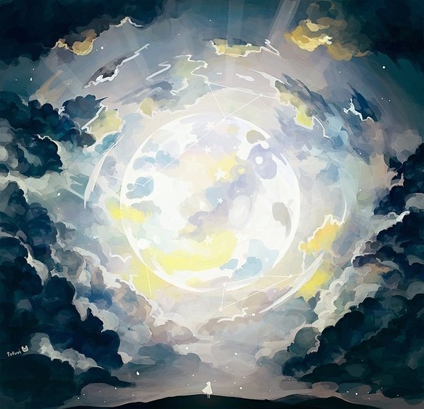 卡通动漫里梦幻好看的云彩月亮唯美小清新彩色涂鸦手绘图片
