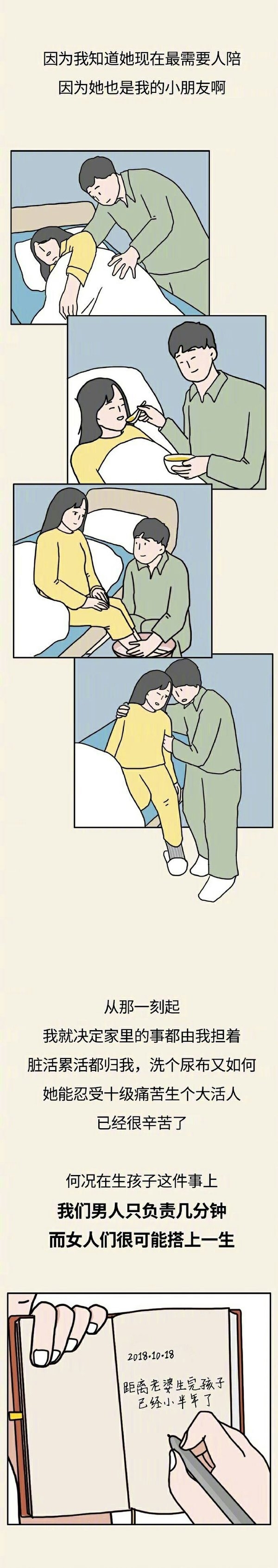 孕妇生孩子老公的备孕日记整个流程的注意事项卡通手绘温馨语录图