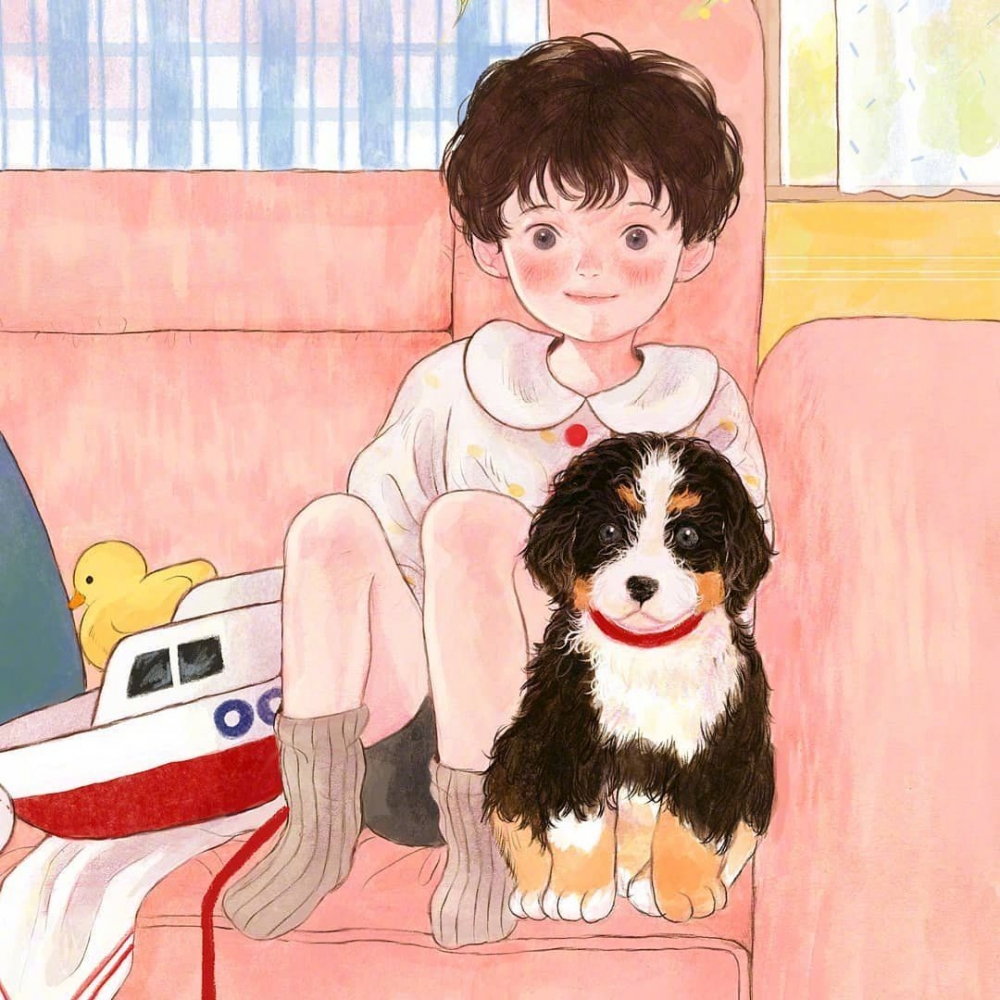 超级可爱的小孩子两小无猜快乐玩耍简约涂鸦手绘动漫锁屏壁纸
