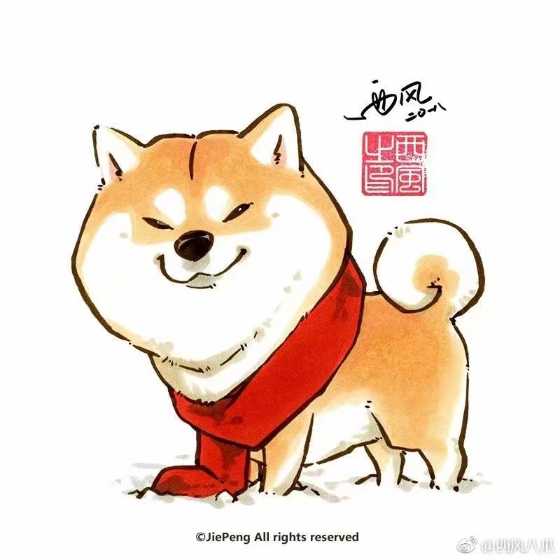 可爱的日本宠物狗狗柴犬Q版动漫手绘彩色简笔画图片