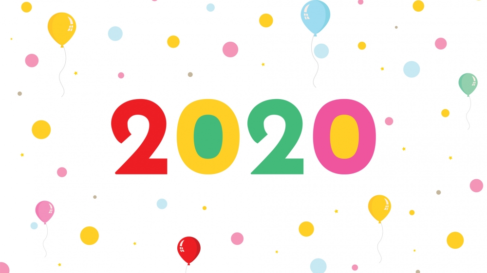 2020年新年快乐除夕夜简约背景彩色的气球高清电脑桌面壁纸图片