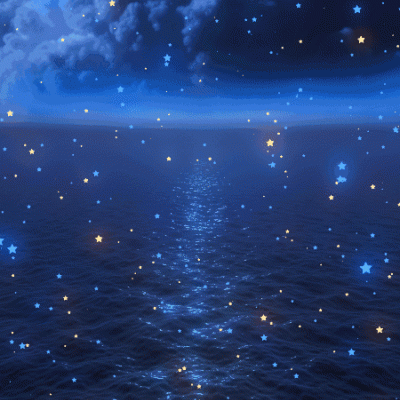 深夜蔚蓝色的大海平面美丽闪耀的星空梦幻小清新图片